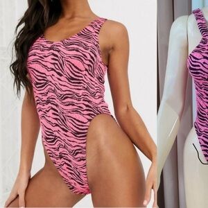 ASOS High Cut Swimsuit Pink Animal Print
